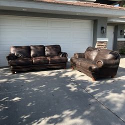 Genuine Brown leather couch + FREE Love Seat