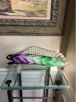 Hand-blown glass Murano Style modern fish sculpture 5”H & 14”L