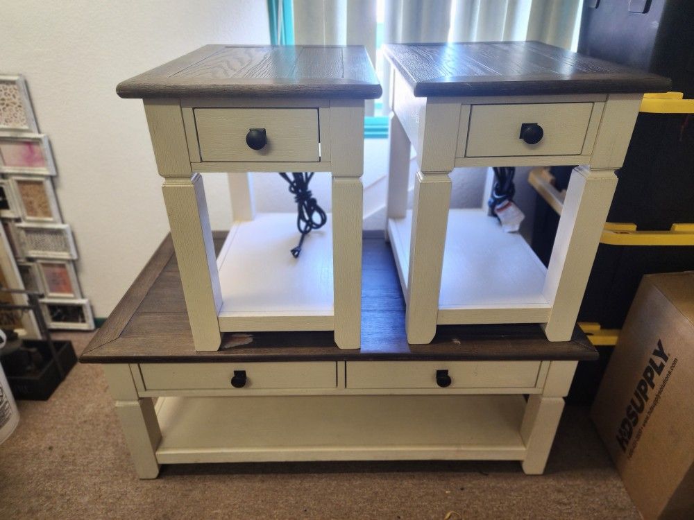 Coffee Table 2 End Tables With Charging Ports
