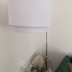 68”x41” Knurled Metal Arc Floor Lamp W/ Tiered Shade Brass