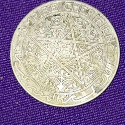 Vintage 1 franc coin from the Empire Cherifien (French Protectorate of Morocco), issued between 1921 and 1924. 