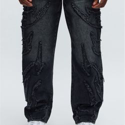 Relaxed straight rugged fray jeans black wash (NEW) 