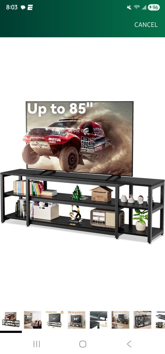 Aquzee 85 inch TV Stand, Entertainment Center for 70 75 80 85" TV, 75.2" Wide Wood Television Console Table for Living Room Bedroom Gaming Room, Black