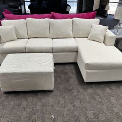 New Cream Beige Sectional And Ottoman