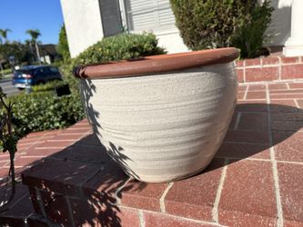 Large Two-Tone Terracotta Planter Pot Cream Mediterranean 14 Clay Glazed Tree Plants Garden Jardinière Herbs Succulents flowers Indoor Outdoor