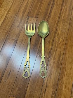 Decor Brass Serving Spoon and Fork Set - Gold Finish 18 inches tall