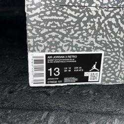 Air Jordan Retro 3 White/ Hydrogen Blue Size 13 In Men