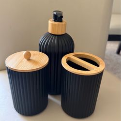 Bathroom Countertop Organizer Set – Soap Dispenser, Cotton Ball Storage, Toothbrush Holder | Modern