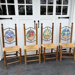 4 Solid wood kitchen Chairs With metal Floral backs