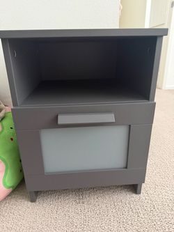 Gray Nightstand with Open Shelf and Drawer