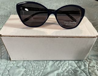 Vera Bradley Sunglases w/ 100% UV Protection - Navy Blue w/ Light Blue Accent On Frame & Flowered Temples 