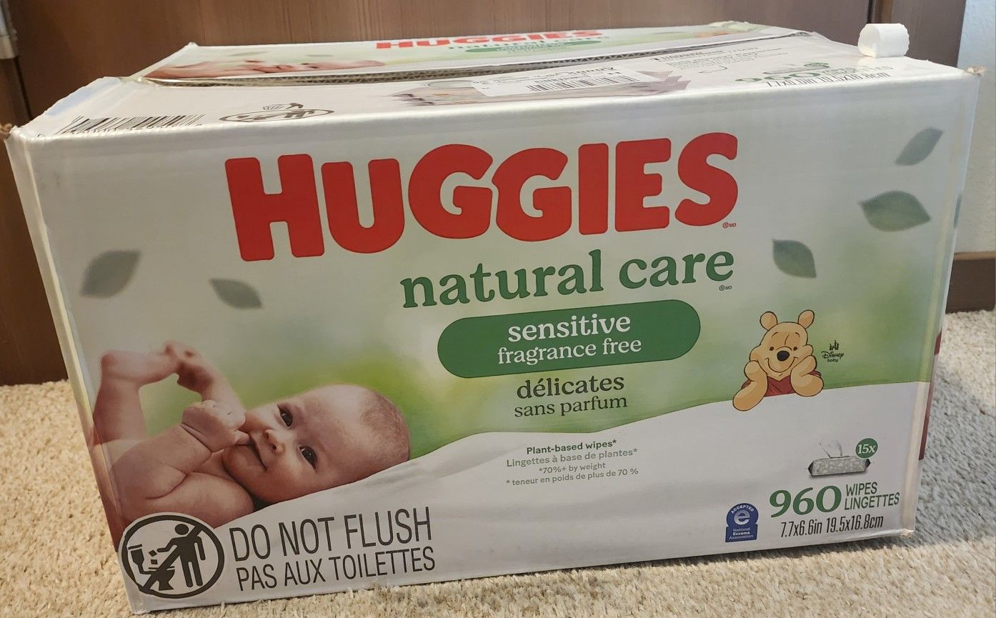 Huggies Natural Care Sensitive Baby Wipes, Unscented, Hypoallergenic, 99% Purified Water, 15 Flip-Top Packs (960 Wipes Total). New. Never open box.