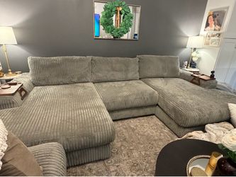 Double chaise deep cushion gray snuggle  couch
