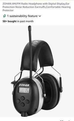 AM FM Radio Headphones Digital Display Hearing Protection, No AUX Cable ,  Gray.