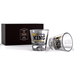 Brand New Birthday King - Aging to Perfection Old Fashioned Whiskey Glass Set of 2 - Royal - Themed Birthday Gift