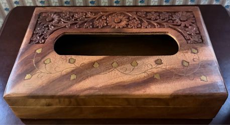 Hand-Carved Wooden Tissue Box Napkin Holder Cover