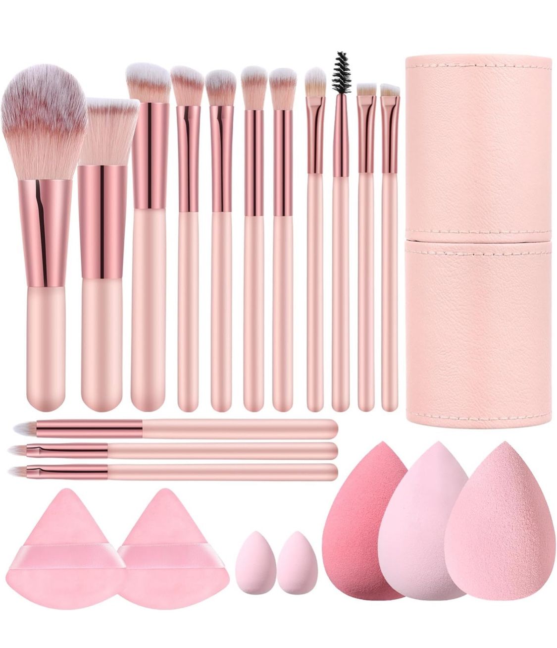 14 Pcs Small Travel Makeup Brush Set Portable Pink Make up Brushes with Case,5 Pcs Makeup Sponge,Valentine's Day Gift,Mother's Day Gift for Foundation