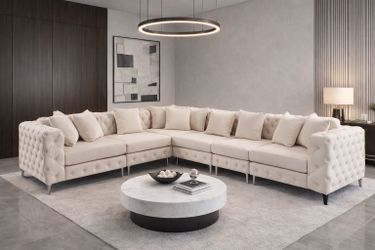 Beige Modular Sectional Sofa Velvet L Shaped Couch for Living Room or Office, 6 Seat Comfortable Couch with Reversible Chaise, Brushed Velvet, Beige