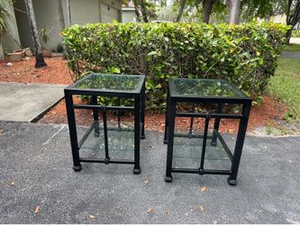 Modern Black Metal & Glass End Tables - Set of 2