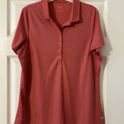 PUMA Pink Short Sleeve Polo Collared Dress Golf Shirt Silicone Logo Silky Soft Size XL