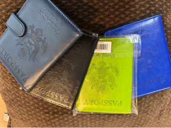 Passport, real leather cases with pockets inside for credit cards and money. New