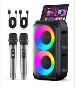 Karaoke Machine, Bluetooth Speaker with 2 Wireless Microphones Adults Kids
Dual Powerful Speakers, TWS, LED Light, Portable,10H Battery PA System, USB