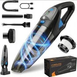 Handheld Vacuum Cordless, 25000Pa Powerful Suction Car Vacuum Portable Cordless with 2 Suction Modes & LED Light, Hand Held Vacuum Rechargeable with H