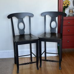 Two Counter Height Wooden Black Bar Stools, Farmhouse