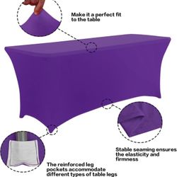 IVAPUPU 2 Pack 6FT Table Cloth for Rectangular Fitted Events Stretch Purple Table Covers Washable Spandex Tablecloth Protector for Party, Wedding, Coc