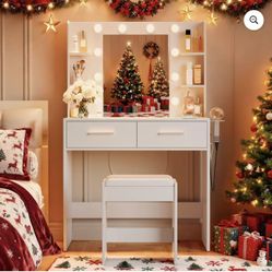 Vanity Desk with Mirror, Makeup Table with 2 Large Drawer white $120 