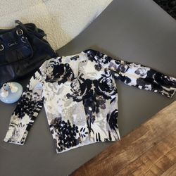 Express Design Studio Cardigan Abstract Flowers Black White Grey Size Small