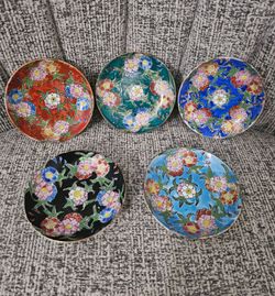 Vintage Mille Fleurs "Thousand Flowers" Porcelain Display Saucers - Set of 5