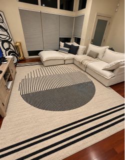 Large modern cream and black area rug (recently washed)