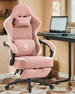 Dowinx Pink Fabric Gaming Chair with Footrest