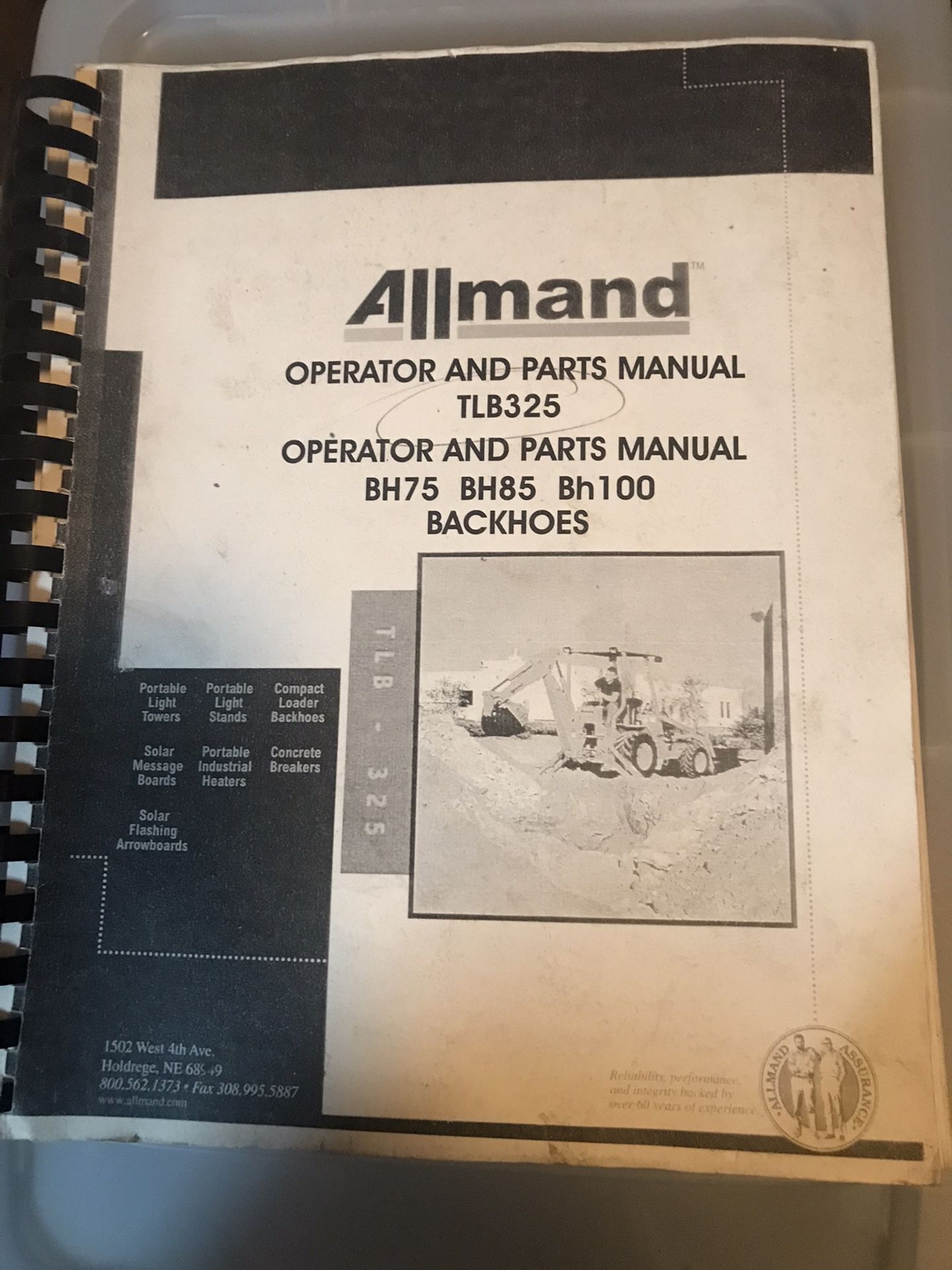 Allmand Tractor Backhoe Operator And Parts Manual