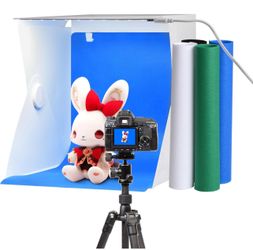 Light Box Photography 8 inch Portable Folding Photography Light Tent Kit with LED Light 4 Colors Backgrounds for Necklaces, Rings, Watch, Cosmetics