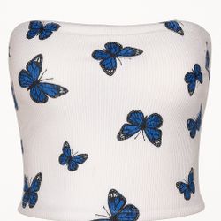 Rue21 Plus Blue Butterfly Print Tube Top Size 1X