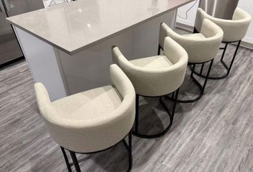 Modern Beige Counter Height Bar Stool with Backrest & Arms, 26" Seat