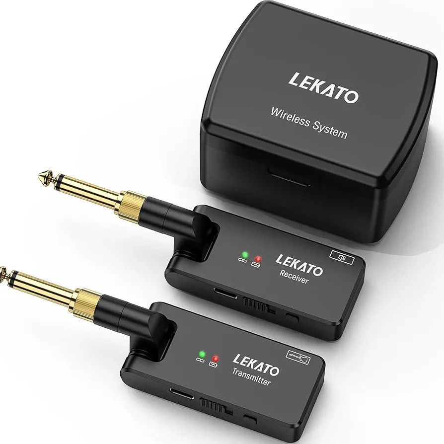 LEKATO Wireless Guitar System with Charging Case - Rechargeable Wireless Transmitter Receiver 2.4GHz for Electric Guitar Bass