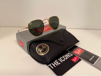 Rayban Hexagonal Gold Frame Green Lens Sunglasses