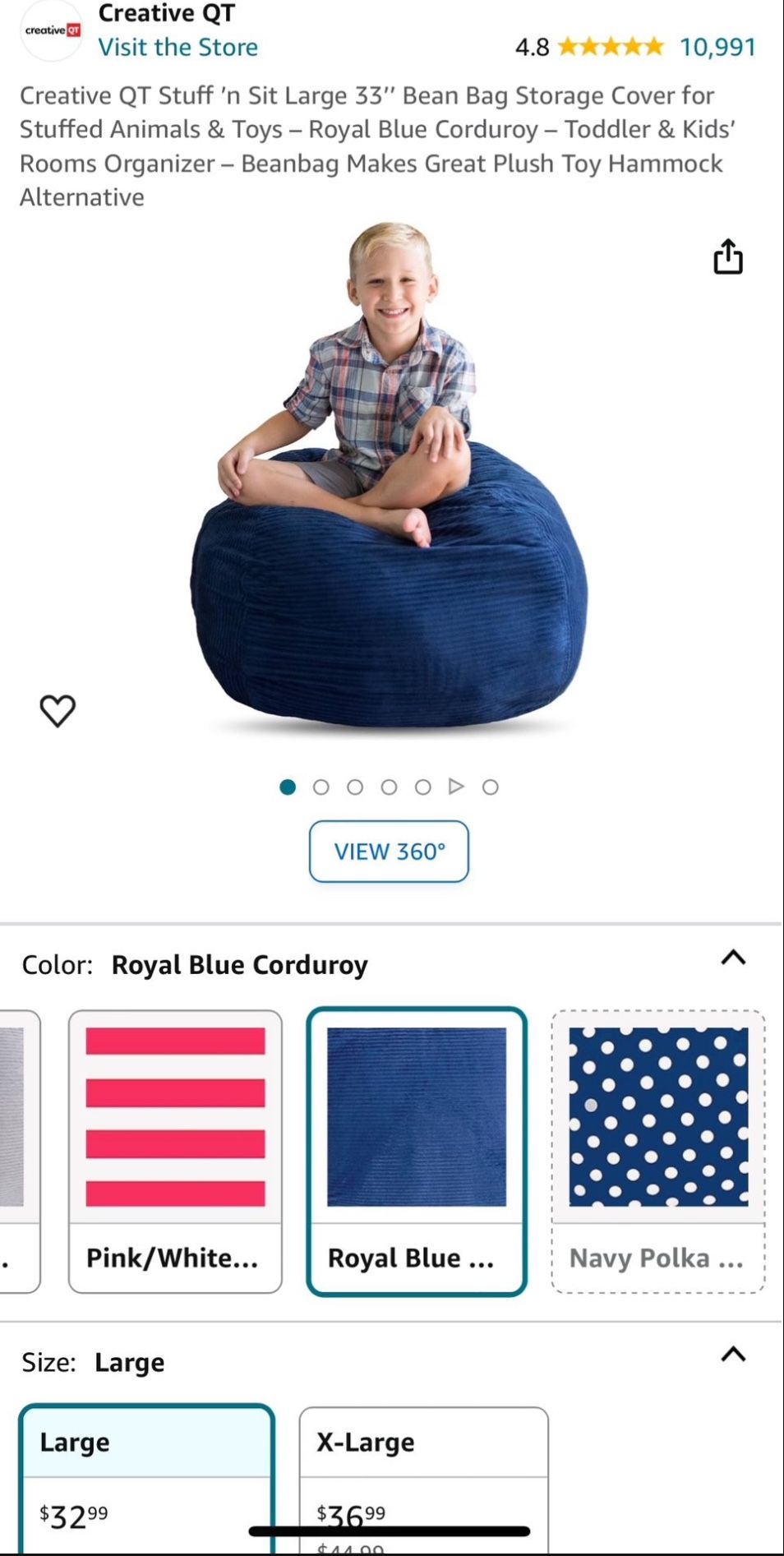 Creative QT Stuff N Sit Size Large- Amazing For Stuffed Animals And Bedding 
