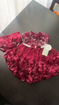 Baby Girl Burgundy Floral Formal Dress Set