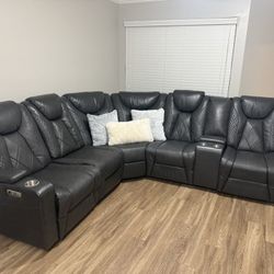 Big Gray Vinyl Sectional Sofa Couch