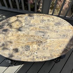 Beautiful,  Multicolored Brown  Solid Marble Coffee Table With Wrought Iron Legs