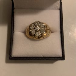 1ct 7 Diamond Cluster Ring 10k Gold Band