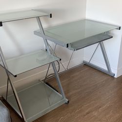 Office Set: Glass Desk and Glass Shelves -very Light Weight