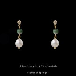 Green irregular natural pearl elegant vintage silver earring
