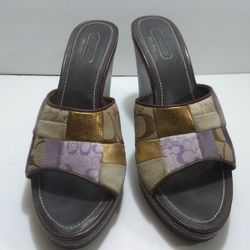  Coach Chelsea Patchwork Wedge Heel Slip-on Sandals Shoes Size 9 Ladies Women's
