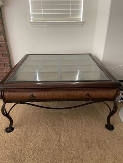 Glass top Coffee table, 2 side tables with drawers