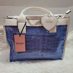  Juicy Couture Beachin Large Tote Heart Dazzling Blue/White Brand New With Tags 